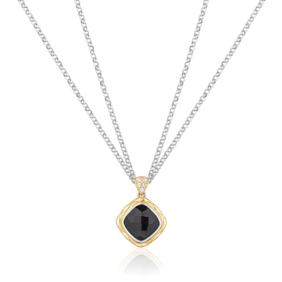Urban Chic Pendants with 18k Gold, Diamonds & Double Chain Necklace | Black Onyx