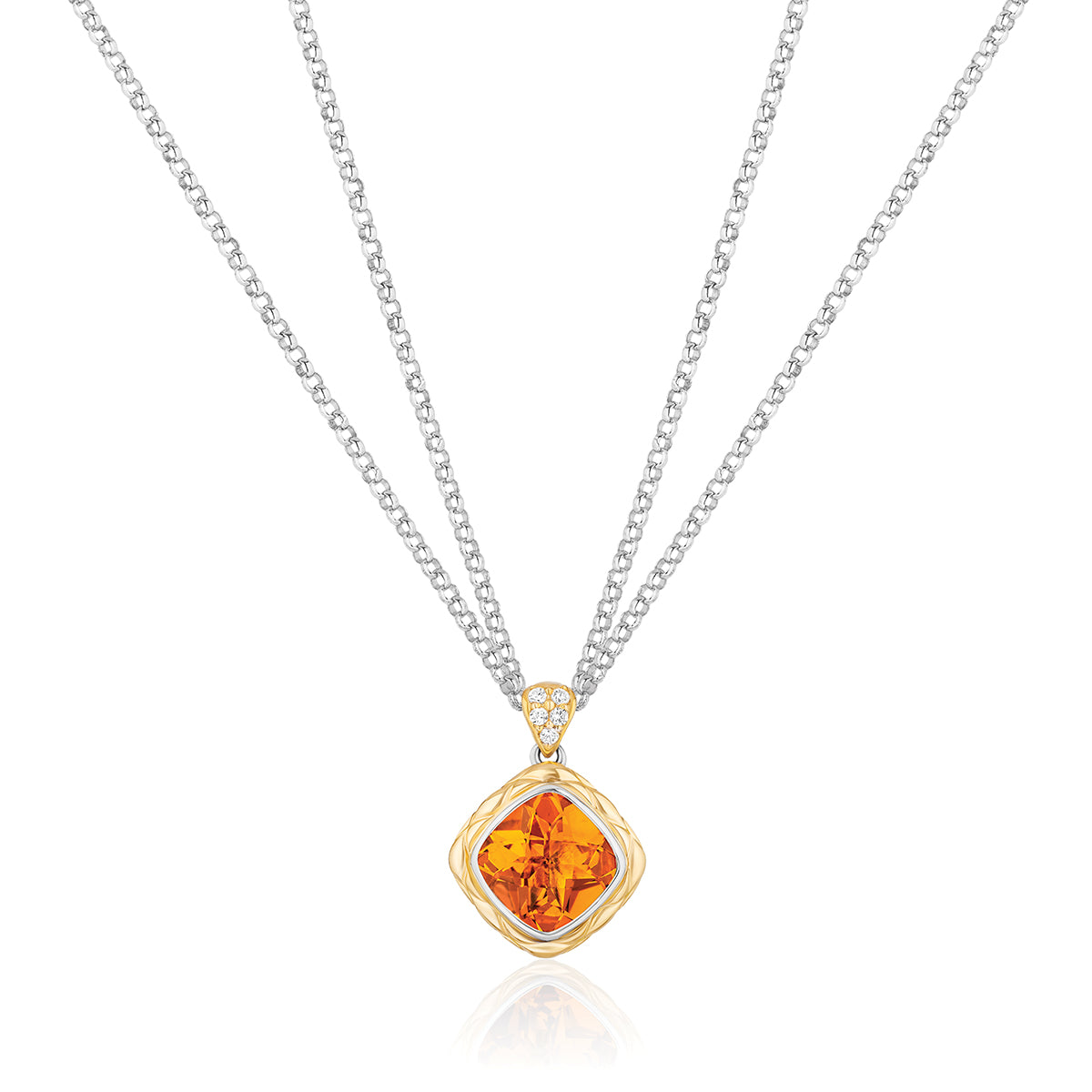 Urban Chic Pendants with 18k Gold, Diamonds & Double Chain Necklace | Madeira Citrine