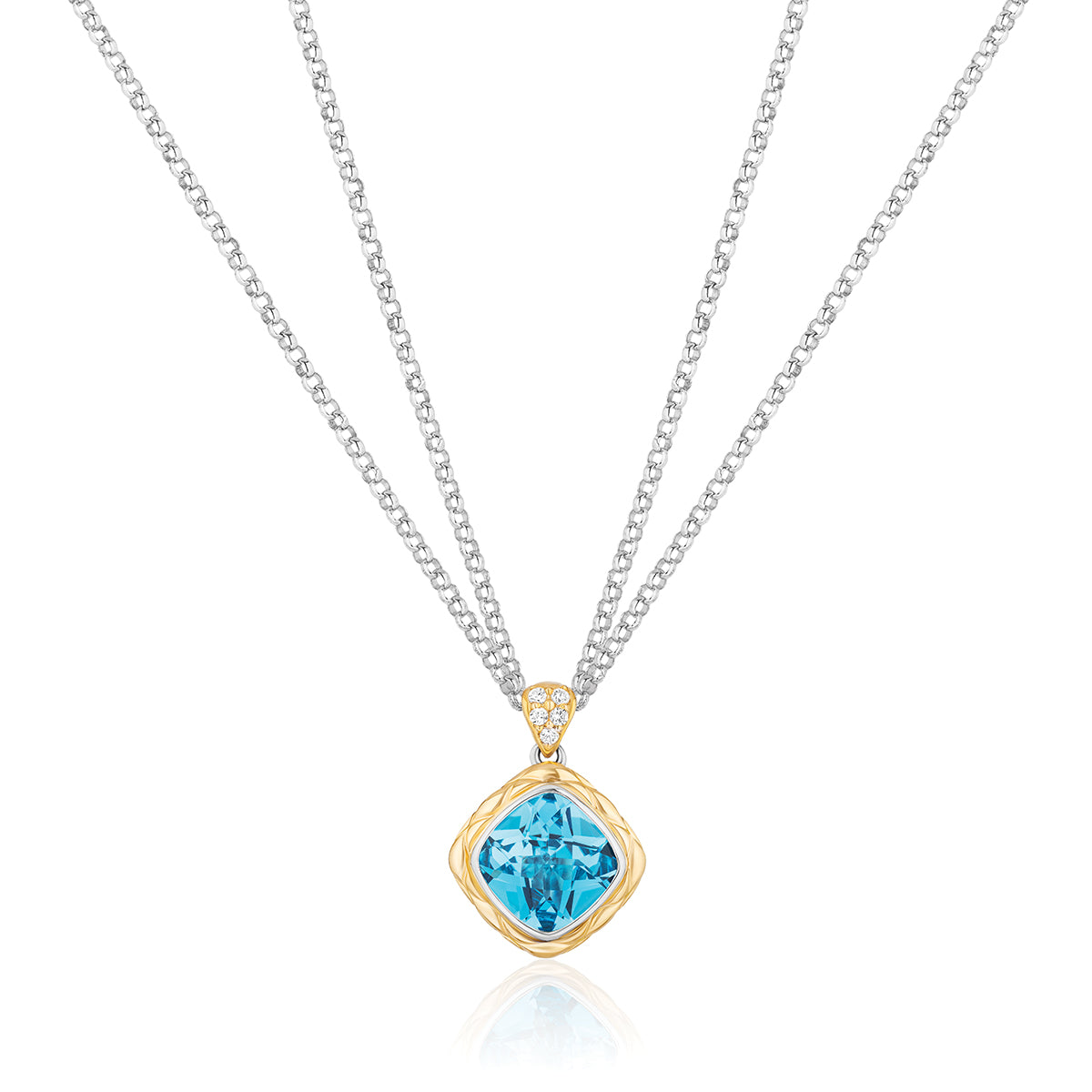 Urban Chic Pendants with 18k Gold, Diamonds & Double Chain Necklace | Swiss Blue Topaz