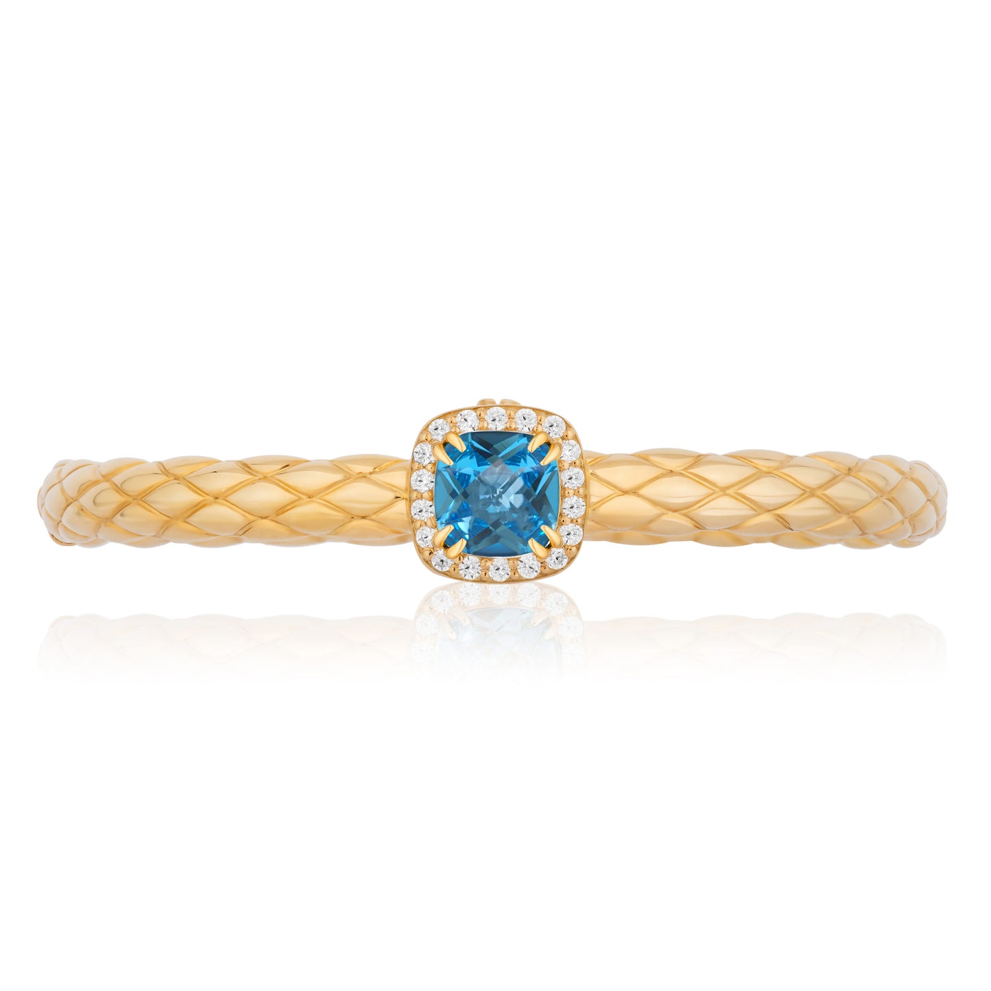 Urban Chic 18k Gold Bangle Bracelets with Diamonds | Swiss Blue Topaz