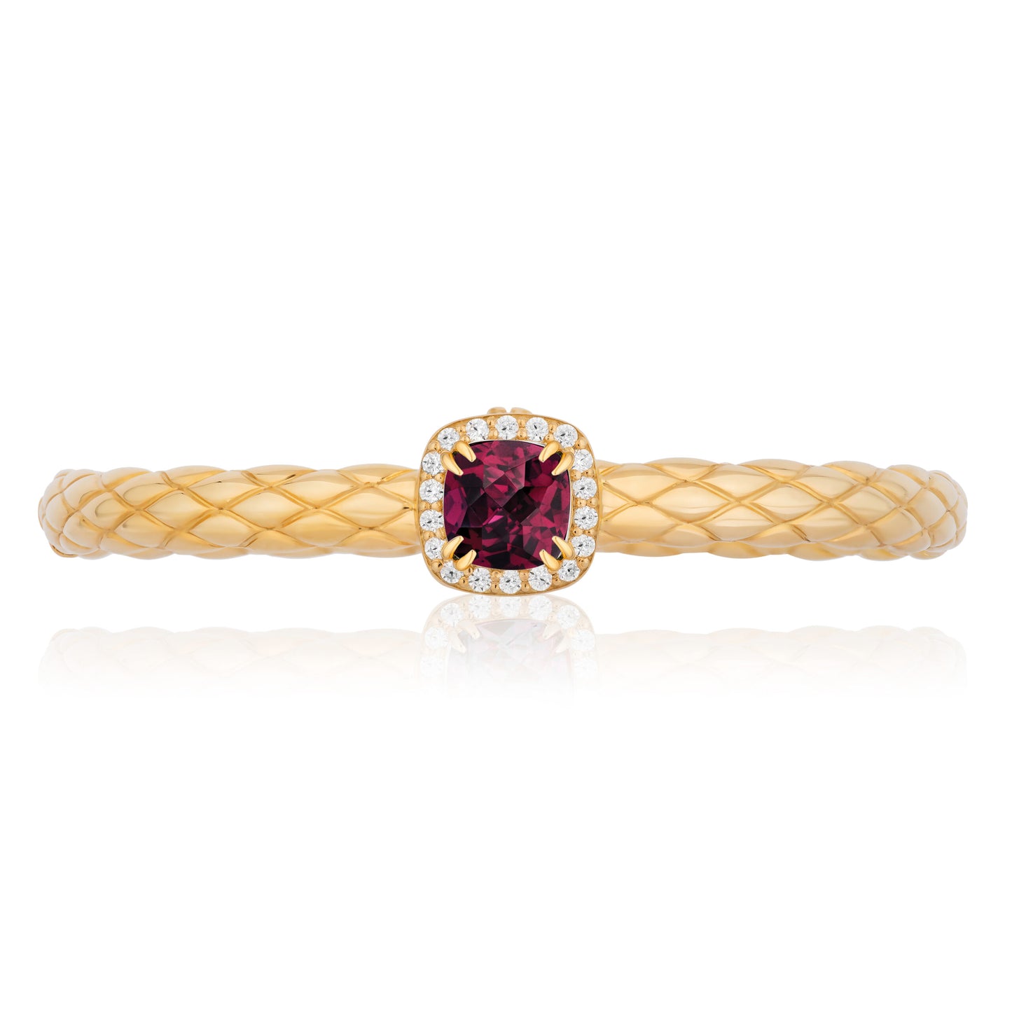 Urban Chic 18k Gold Bangle Bracelets with Diamonds | Raspberry Rhodolite