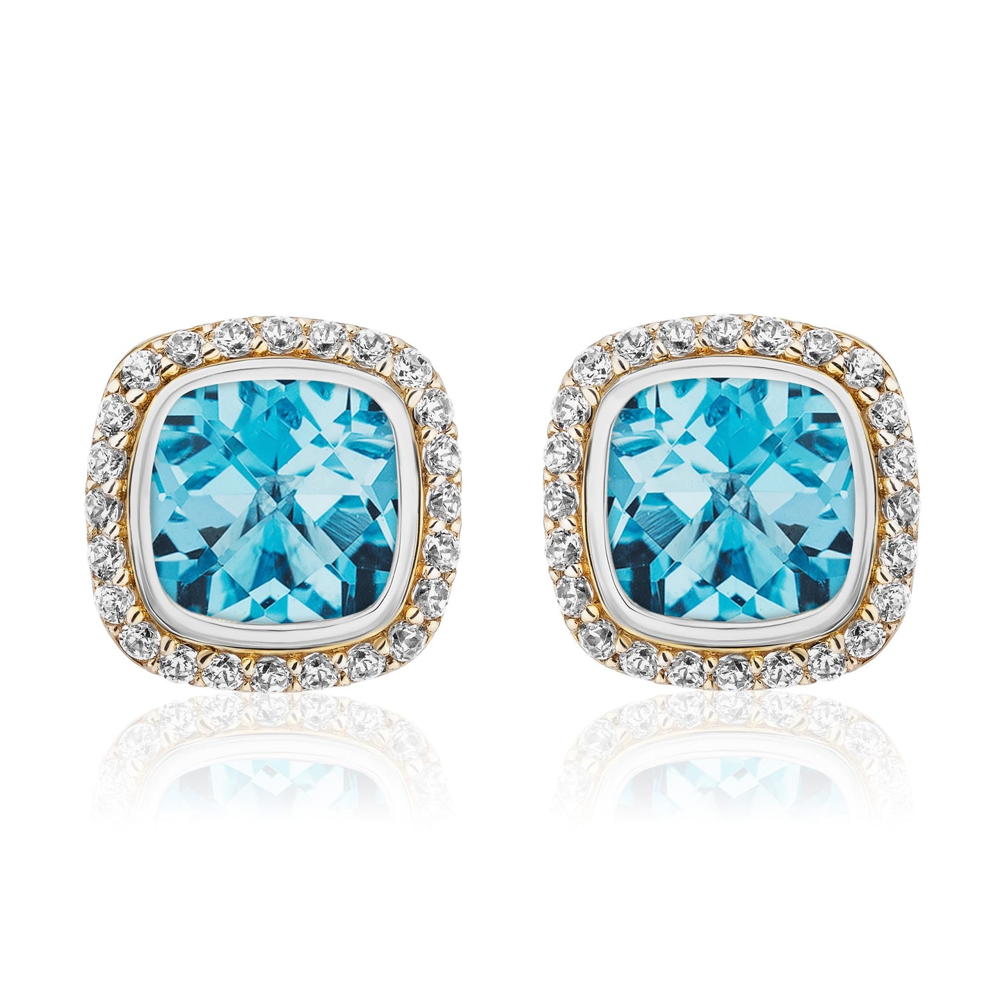 Timeless Studs with 18K Gold and Diamonds | Swiss Blue Topaz