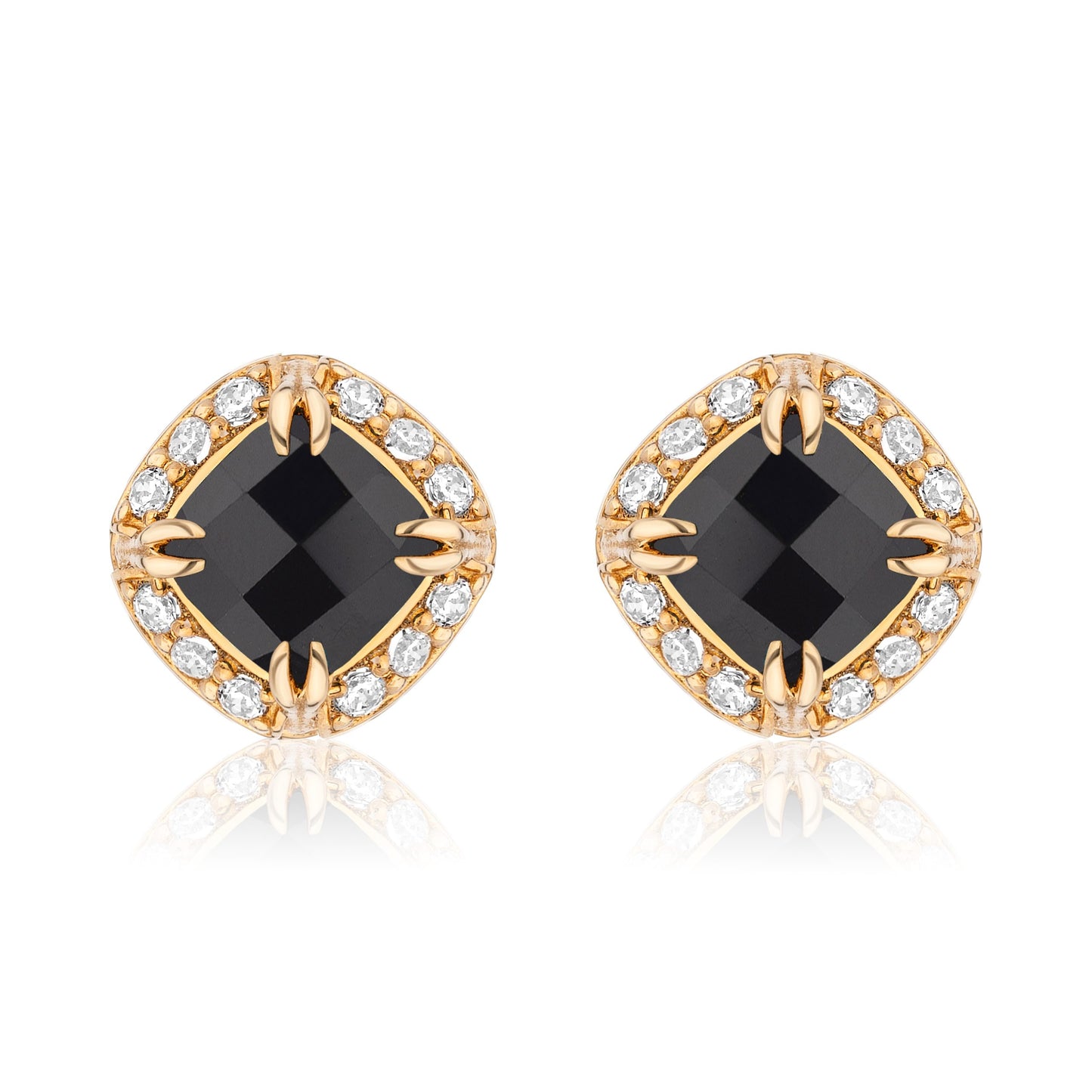 Urban Chic 18K Gold Studs with Diamonds | Black Onyx