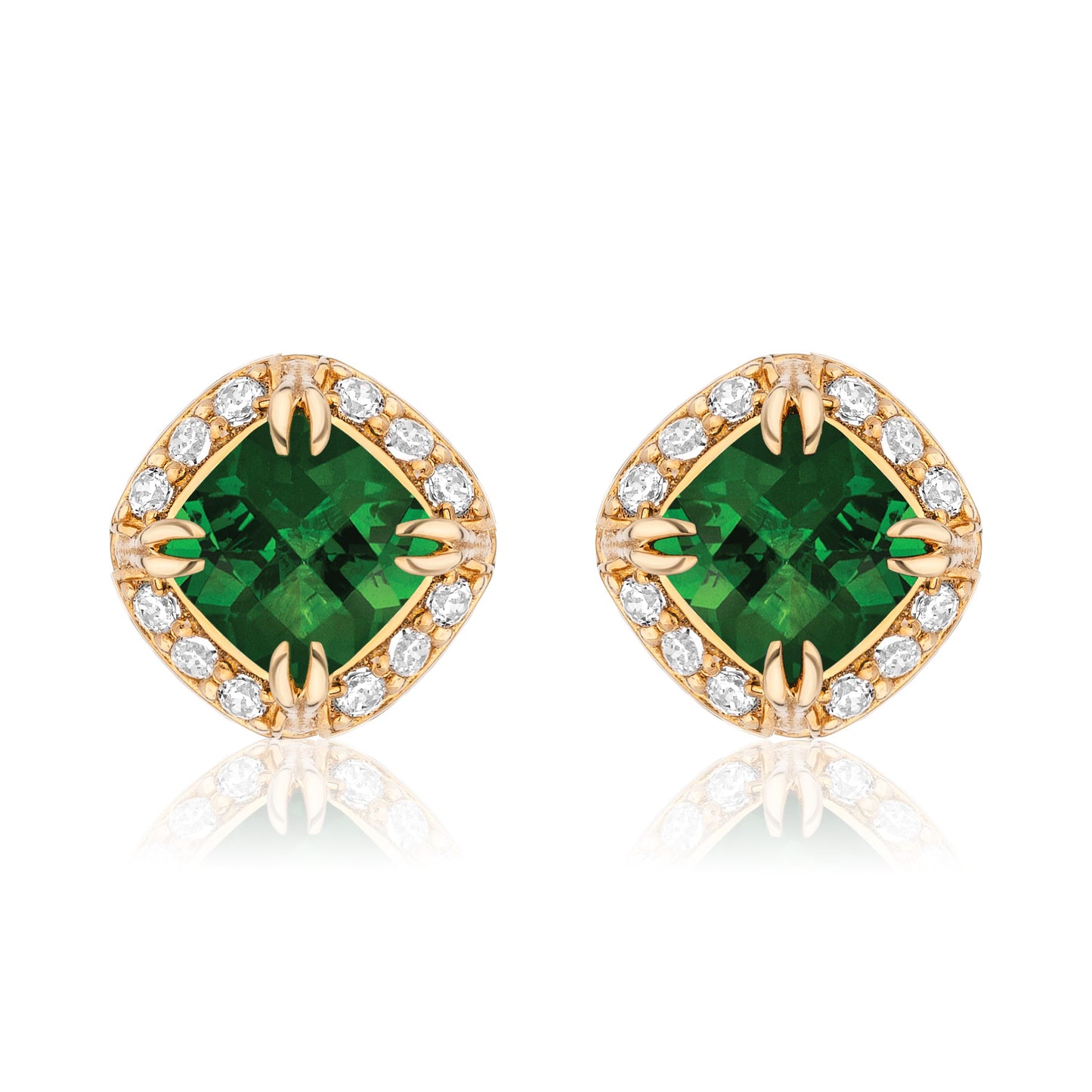 Urban Chic 18K Gold Studs with Diamonds | Green Tourmaline