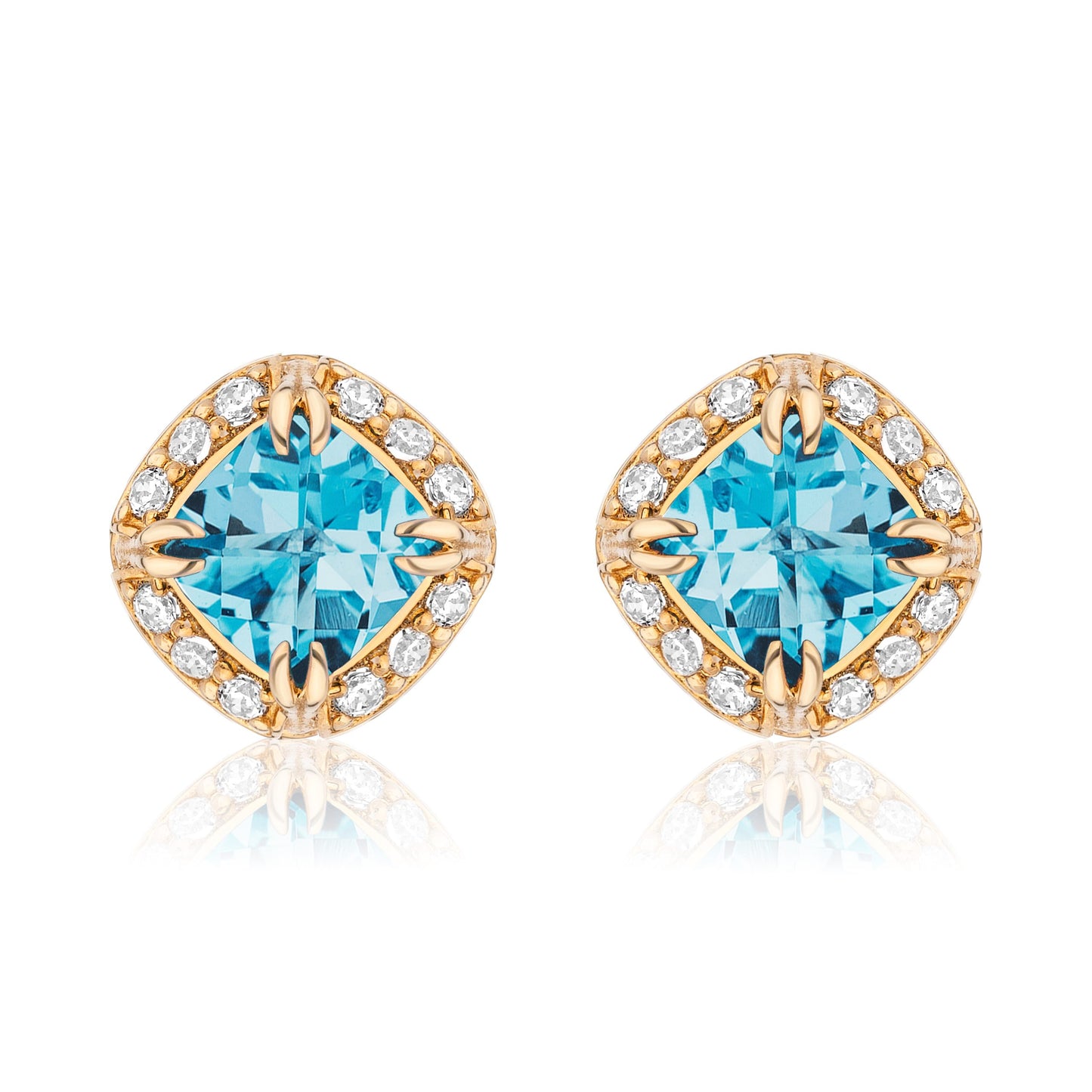 Urban Chic 18K Gold Studs with Diamonds | Swiss Blue Topaz