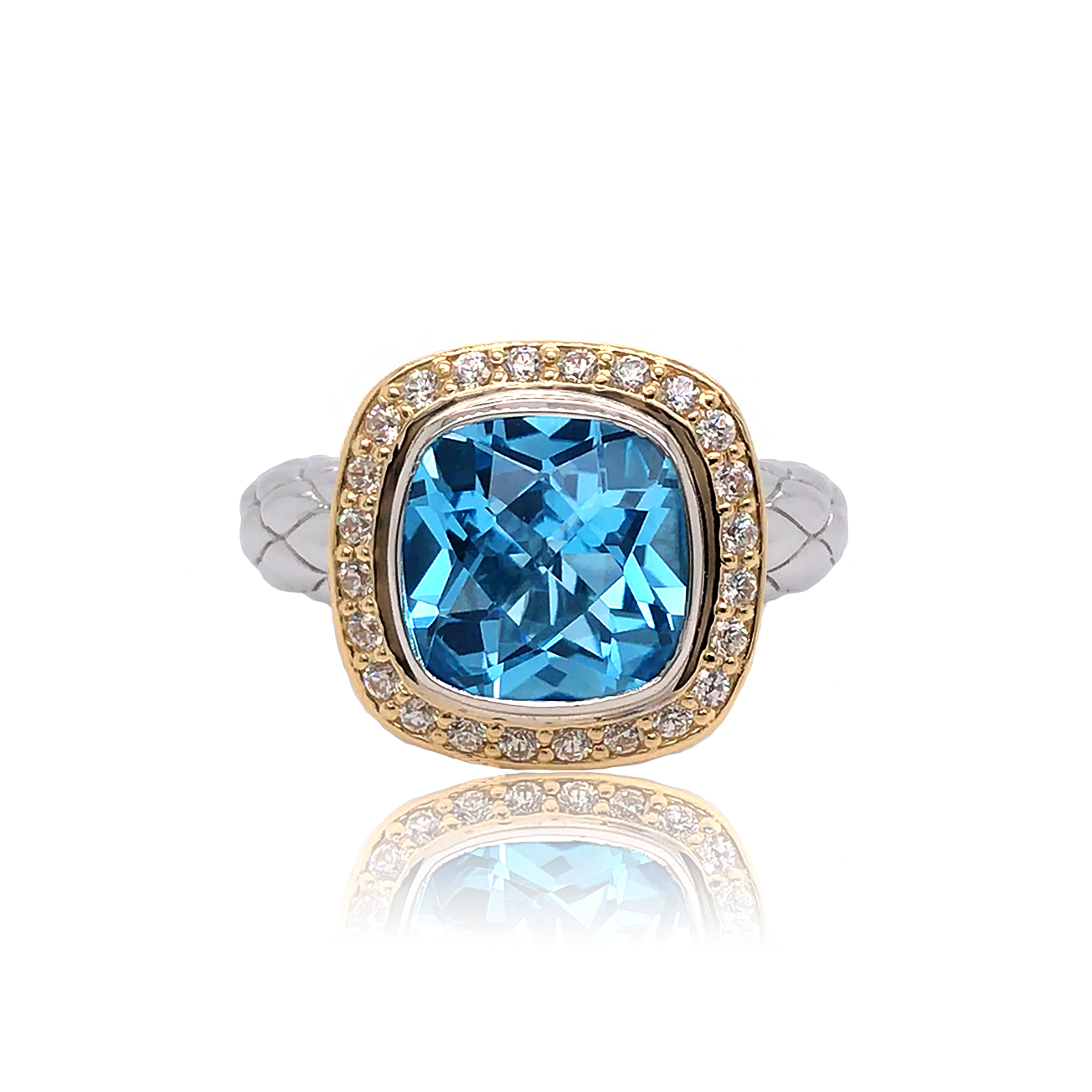 Timeless Ring with 18k Gold & Diamonds | Swiss Blue Topaz