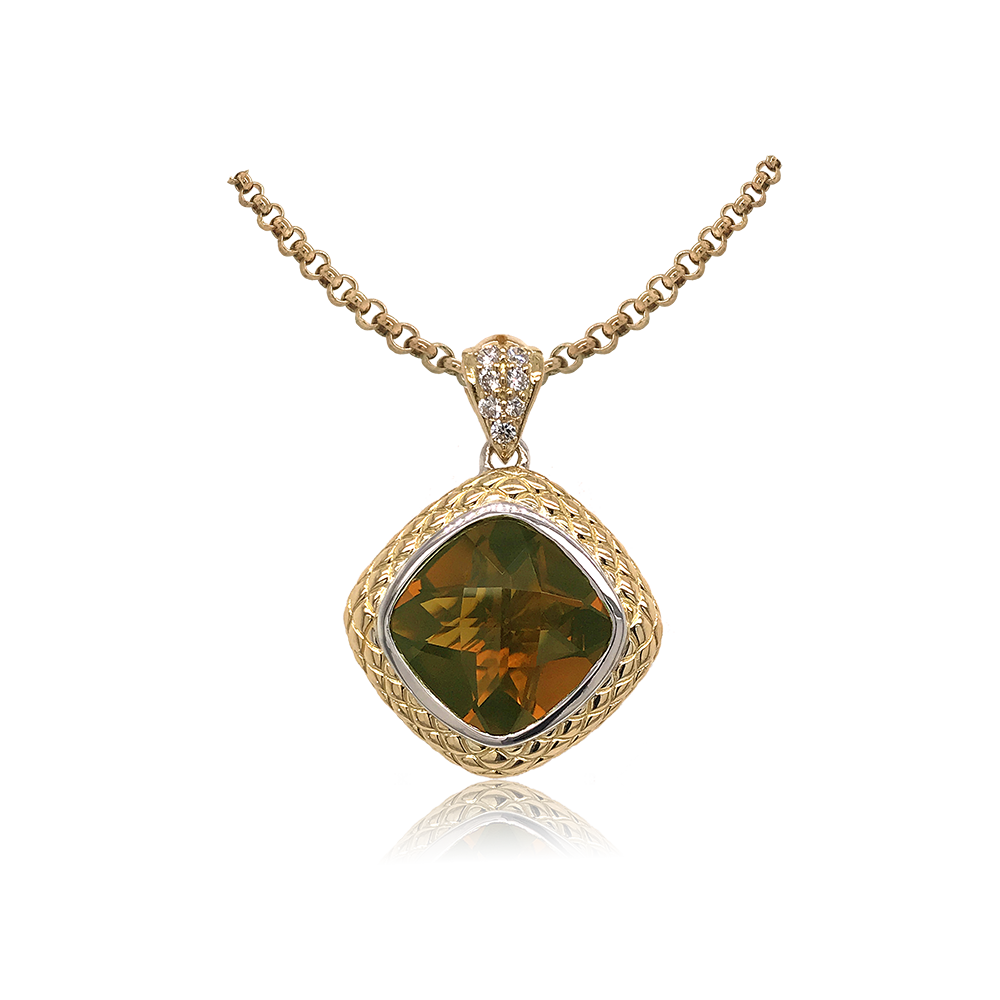 Timeless Pendant with 18k Gold & Diamonds | Cinnamon Quartz