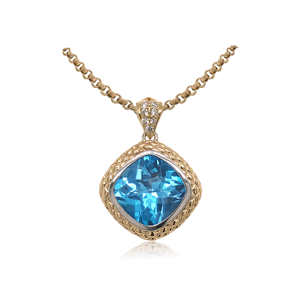 Timeless Pendant with 18k Gold & Diamonds | Swiss Blue Topaz