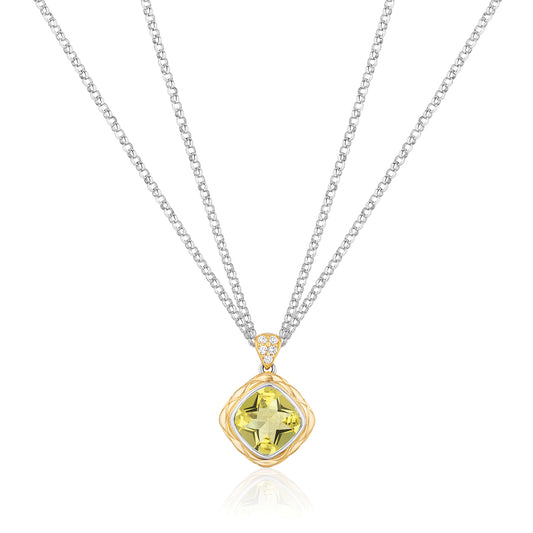 Urban Chic Pendants with 18k Gold, Diamonds & Double Chain Necklace | Lemon Quartz
