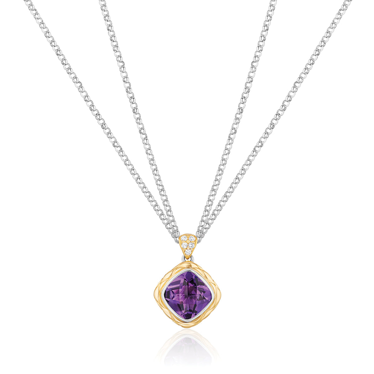 Urban Chic Pendants with 18k Gold, Diamonds & Double Chain Necklace | Amethyst