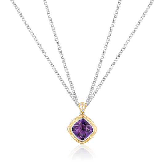 Urban Chic Pendants with 18k Gold, Diamonds & Double Chain Necklace | Amethyst