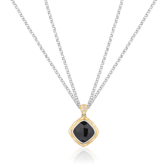 Urban Chic Pendants with 18k Gold, Diamonds & Double Chain Necklace | Black Onyx