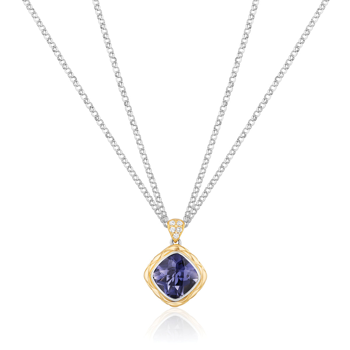 Urban Chic Pendants with 18k Gold, Diamonds & Double Chain Necklace | Iolite