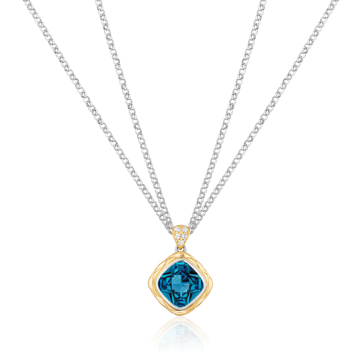 Urban Chic Pendants with 18k Gold, Diamonds & Double Chain Necklace | London Blue Topaz