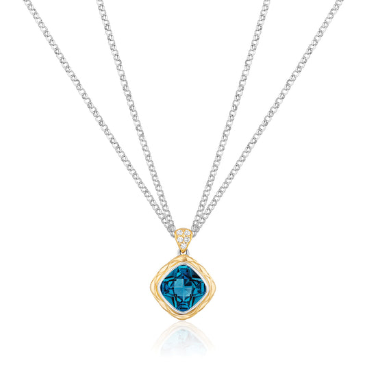 Urban Chic Pendants with 18k Gold, Diamonds & Double Chain Necklace | London Blue Topaz