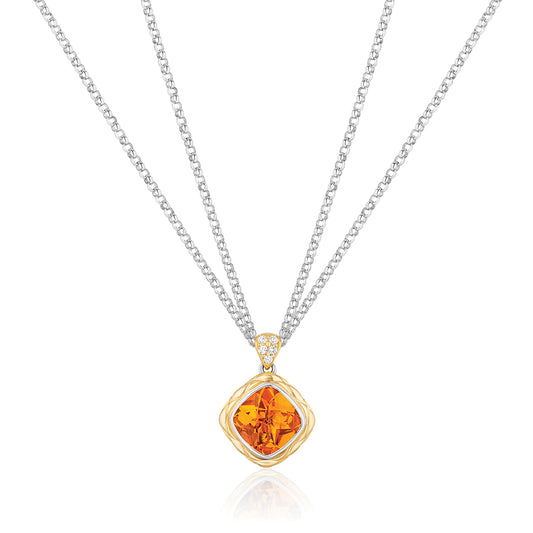 Urban Chic Pendants with 18k Gold, Diamonds & Double Chain Necklace | Madeira Citrine