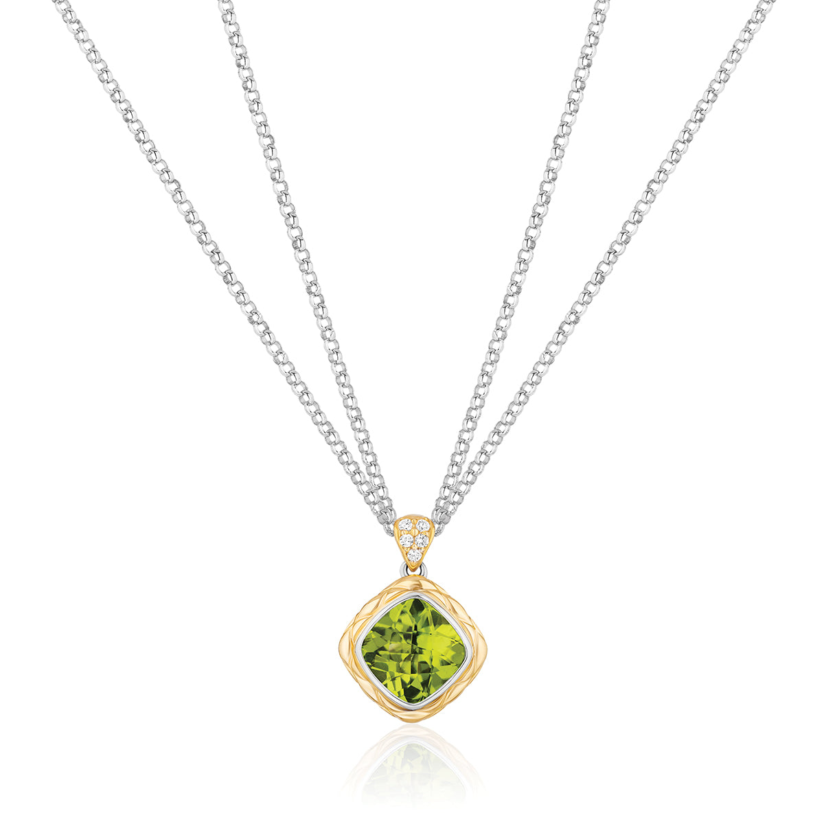 Urban Chic Pendants with 18k Gold, Diamonds & Double Chain Necklace | Peridot