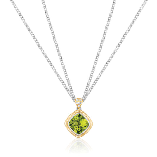 Urban Chic Pendants with 18k Gold, Diamonds & Double Chain Necklace | Peridot