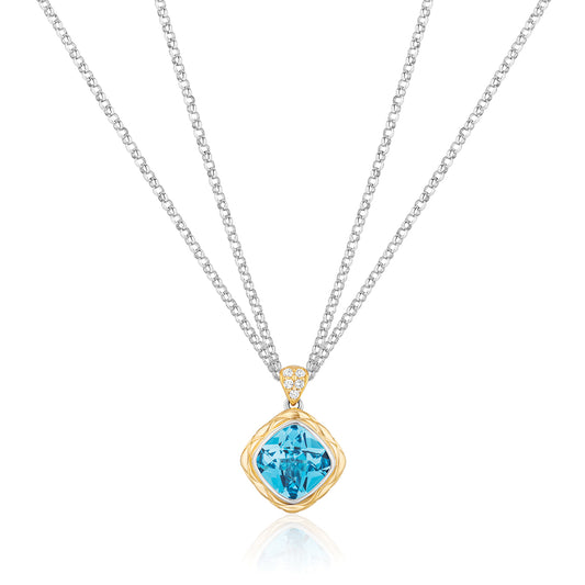 Urban Chic Pendants with 18k Gold, Diamonds & Double Chain Necklace | Swiss Blue Topaz