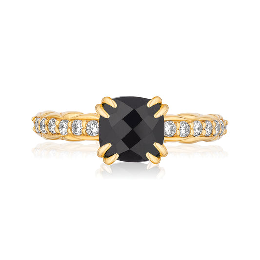 18k Gold Urban Chic Rings with Diamonds | Black Onyx