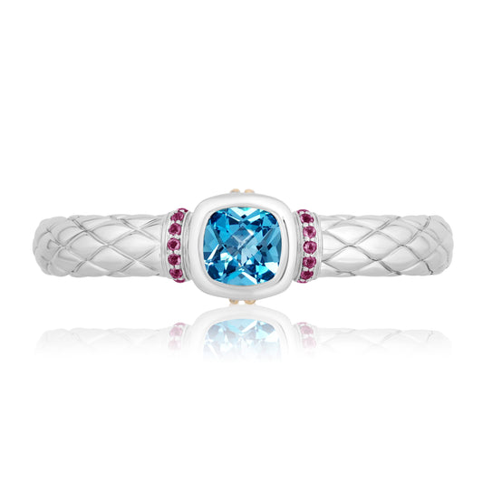 Timeless Bangle Bracelets accented with 18k Gold | Swiss Blue Topaz with Pink Tourmaline