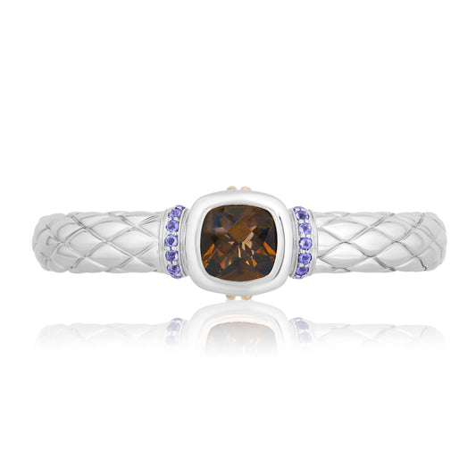 Timeless Bangle Bracelets accented with 18k Gold | Smokey Quartz with Iolite
