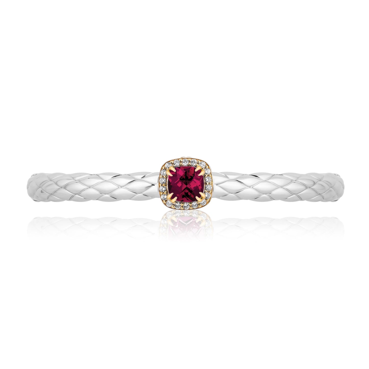 Urban Chic Bangle Bracelets with 18k Gold and Diamonds | Raspberry Rhodolite