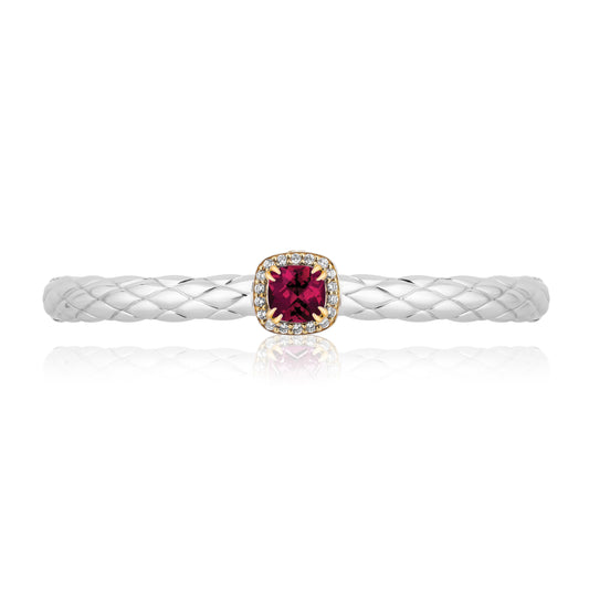Urban Chic Bangle Bracelets with 18k Gold and Diamonds | Raspberry Rhodolite