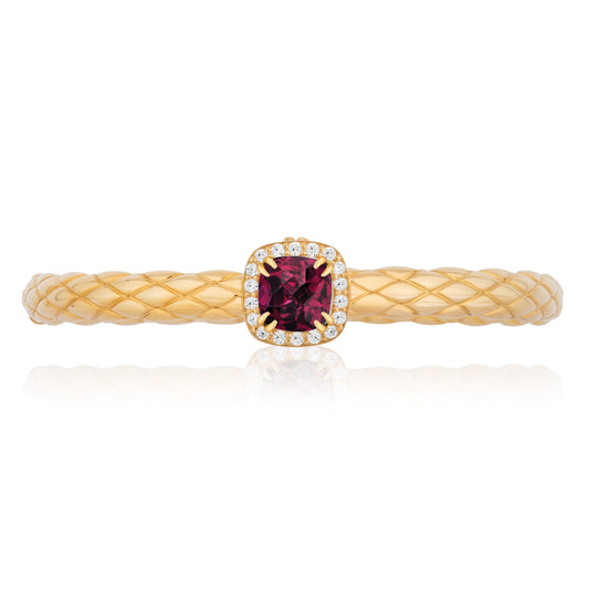 Urban Chic 18k Gold Bangle Bracelets with Diamonds | Raspberry Rhodolite