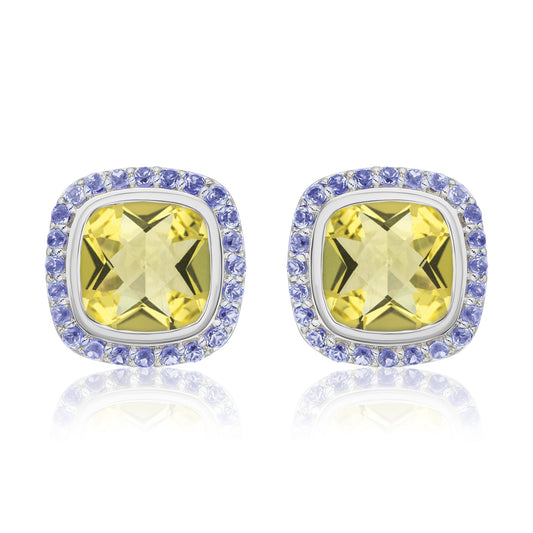 Timeless Studs | Lemon Quartz with Iolite
