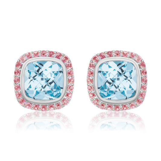 Timeless Studs | Sky Blue Topaz with Pink Tourmaline