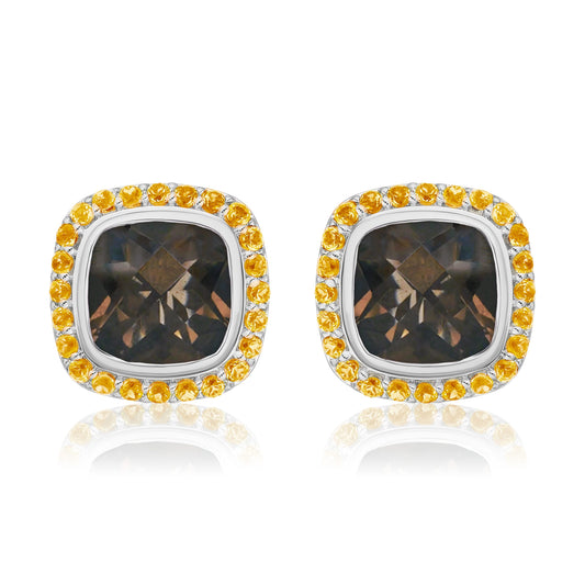 Timeless Studs | Smokey Quartz with Citrine