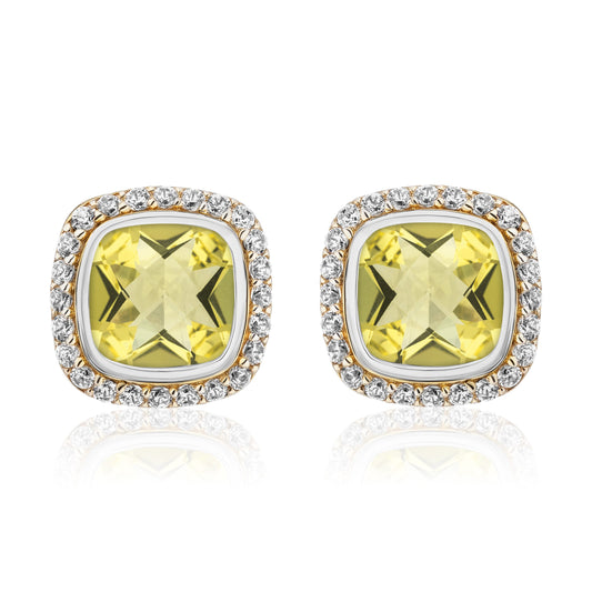 Timeless Studs with 18K Gold and Diamonds | Lemon Citrine