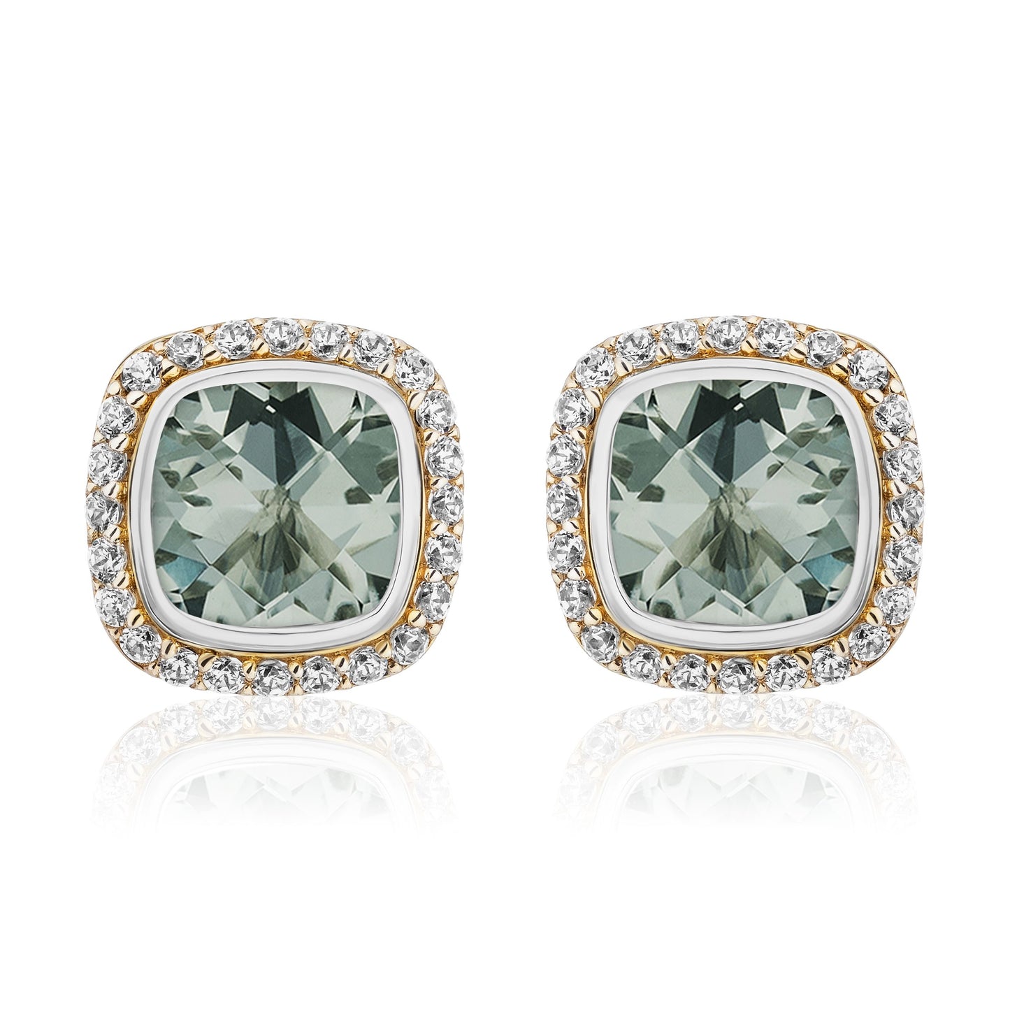 Timeless Studs with 18K Gold and Diamonds | Prasiolite