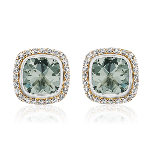Timeless Studs with 18K Gold and Diamonds | Prasiolite