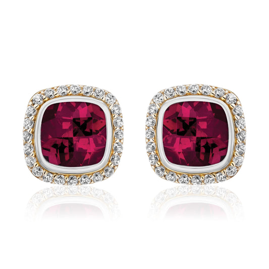 Timeless Studs with 18K Gold and Diamonds | Rhodolite