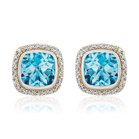 Timeless Studs with 18K Gold and Diamonds | Swiss Blue Topaz