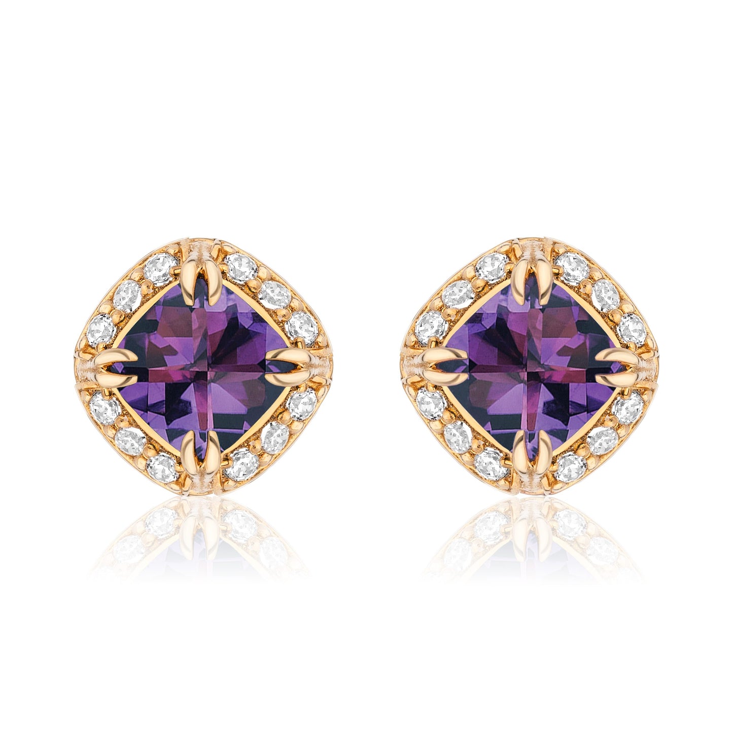 Urban Chic 18K Gold Studs with Diamonds | Amethyst