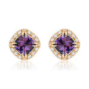 Urban Chic 18K Gold Studs with Diamonds | Amethyst