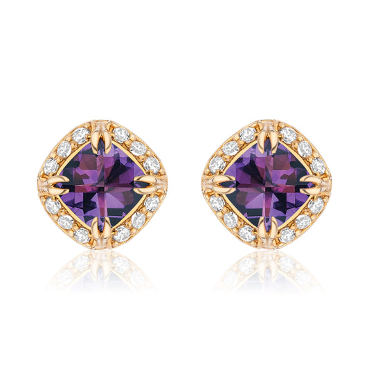 Urban Chic 18K Gold Studs with Diamonds | Amethyst