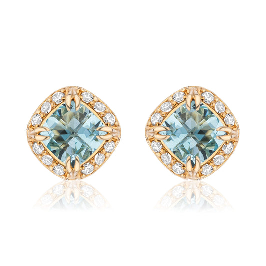Urban Chic 18K Gold Studs with Diamonds | Aquamarine
