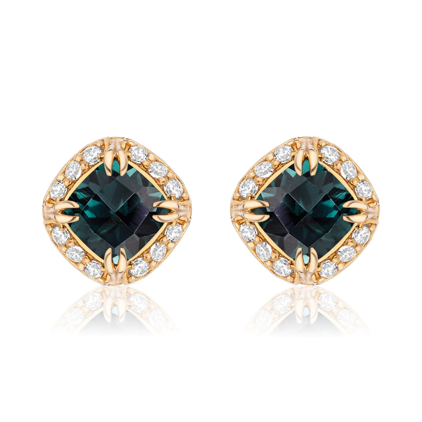 Urban Chic 18K Gold Studs with Diamonds | Indicolite Tourmaline