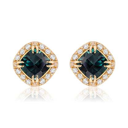 Urban Chic 18K Gold Studs with Diamonds | Indicolite Tourmaline