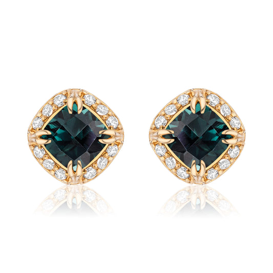 Urban Chic 18K Gold Studs with Diamonds | Indicolite Tourmaline