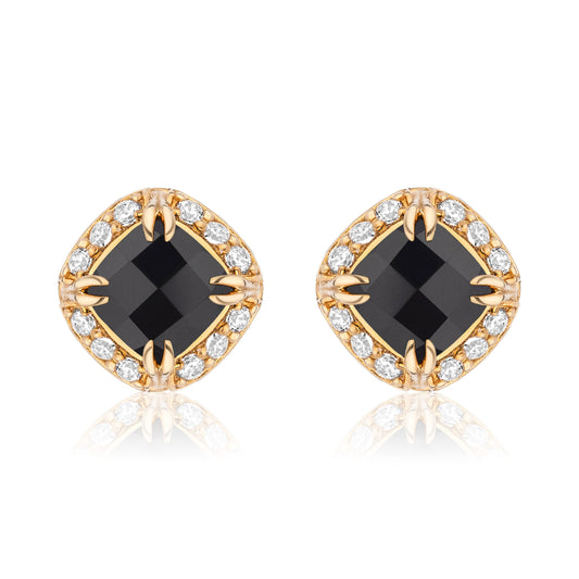 Urban Chic 18K Gold Studs with Diamonds | Black Onyx