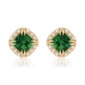 Urban Chic 18K Gold Studs with Diamonds | Green Tourmaline