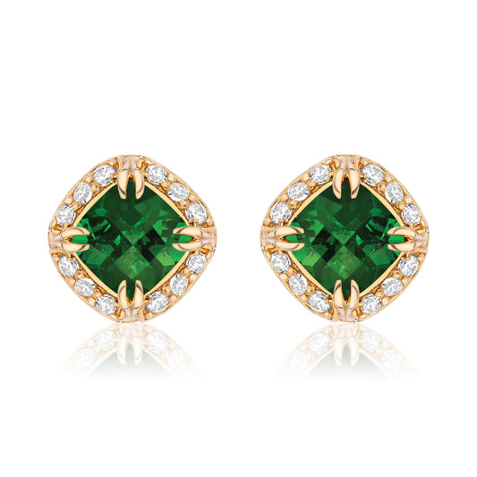 Urban Chic 18K Gold Studs with Diamonds | Green Tourmaline