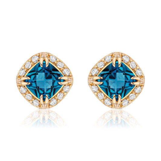 Urban Chic 18K Gold Studs with Diamonds | London Blue Topaz