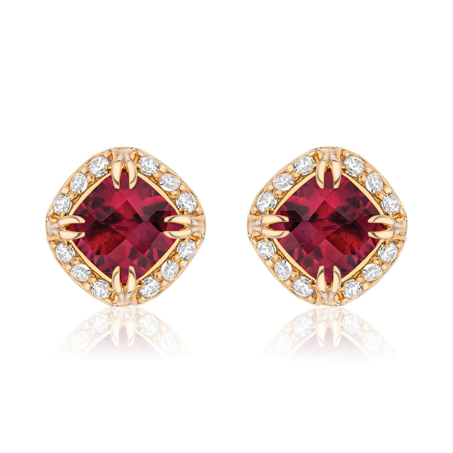 Urban Chic 18K Gold Studs with Diamonds | Rubellite Tourmaline