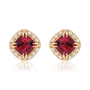 Urban Chic 18K Gold Studs with Diamonds | Rubellite Tourmaline